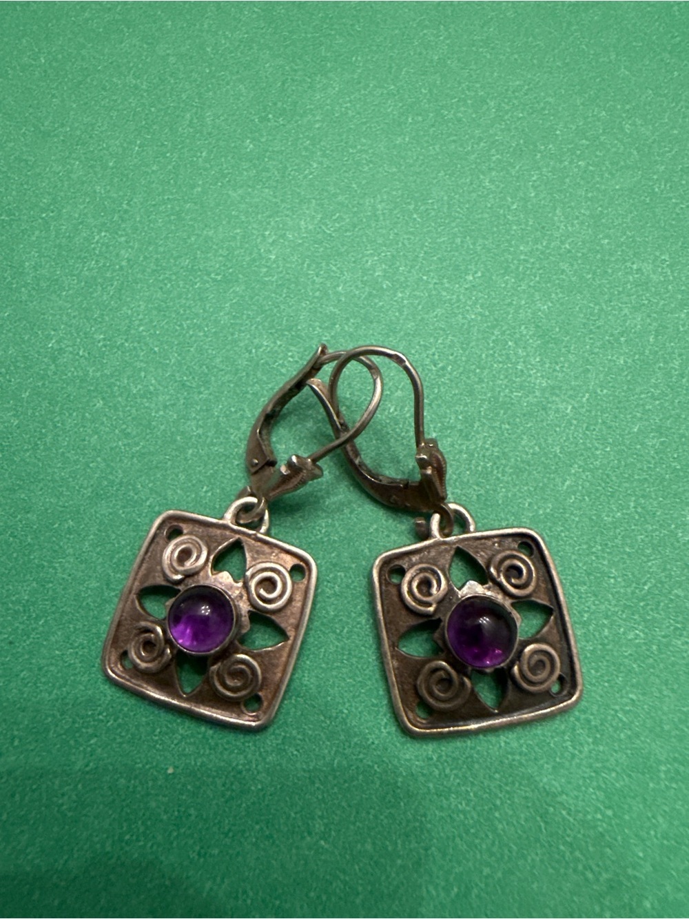 Sterling-Style Silver Earrings with Purple Stone Accent
